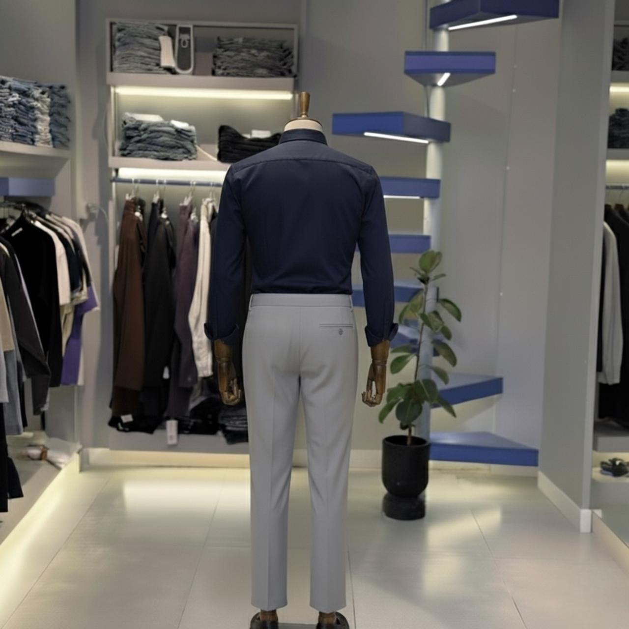 Navy Blue “Multi Sparrow” Shirt & Light Grey Trouser Set