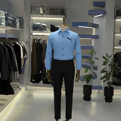 Sky Blue “Black Pumaa” Premium Shirt & Black Trouser Set