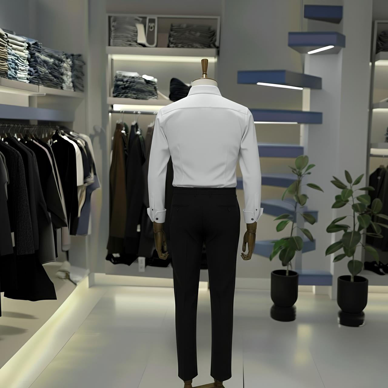 White “Black Rabbit” Premium Shirt & Black Trouser Set