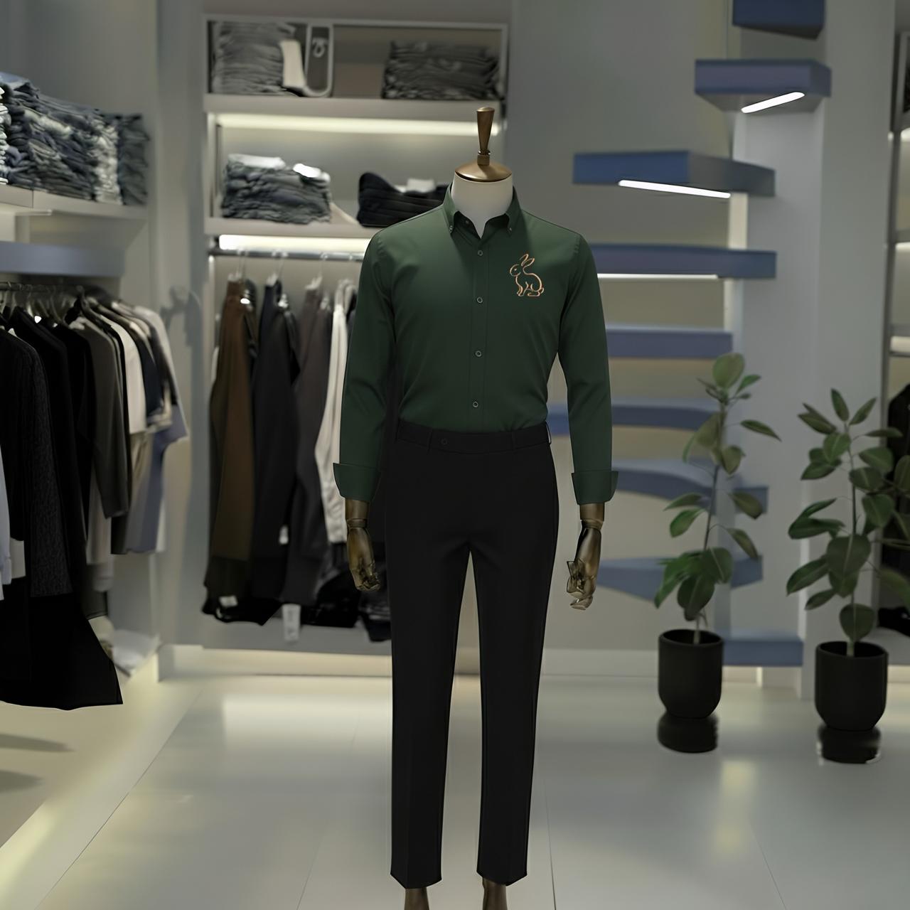 Green “Golden Rabbit” Premium Shirt & Black Trouser Set