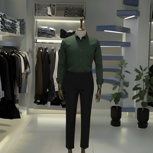 Green–Black Premium Formal Shirt & Pant Combo