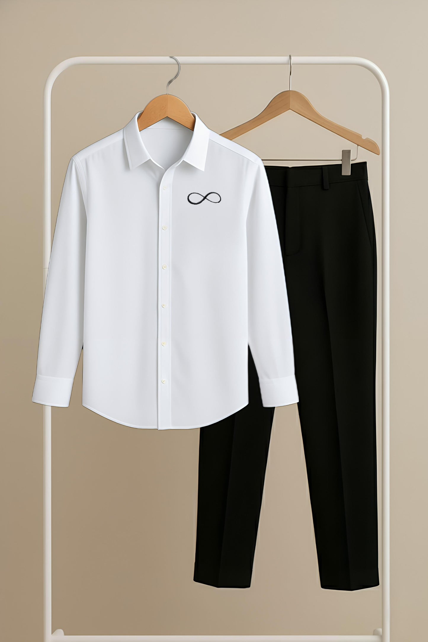 White–Black “Infinity Signature” Premium Formal Shirt & Pant Combo