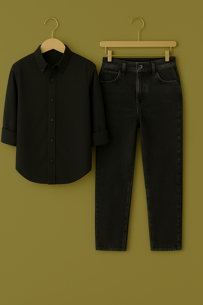 Mens Formal black Shirt Jeans Combo