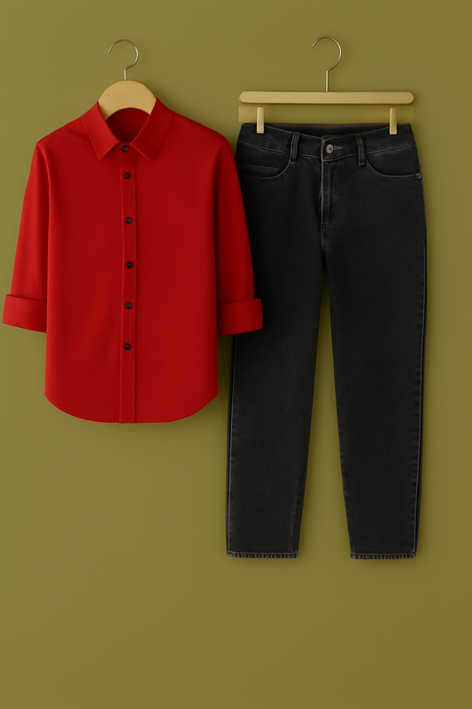 Mens Formal red Shirt Jeans Combo