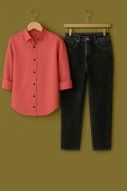 Mens Formal peach Shirt Jeans Combo